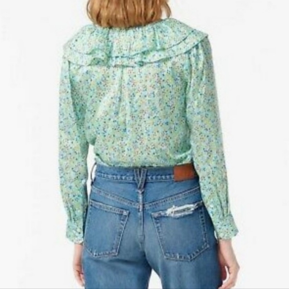 J. Crew Aqua Floral Field Day Print Ruffle Blouse L - Picture 2 of 9